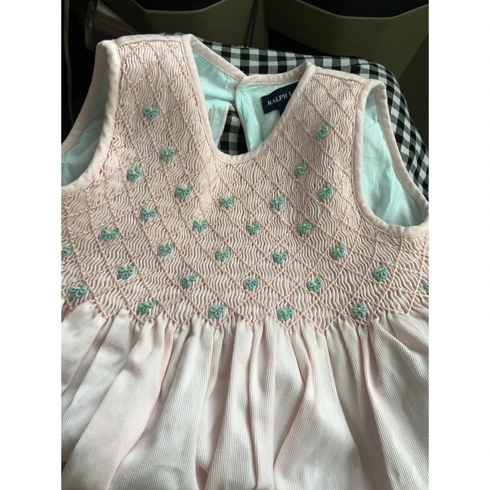 Ralph Lauren Toddler Girls Pink Corduroy Smocked Floral Dress 2T Sleeveless